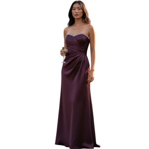 DAVID'S BRIDAL EGGPLANT STRAPLESS GOWN W/RHINESTONES SZ.4 EUC